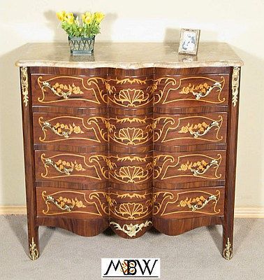 Italian Mahogany & Walnut Chest Dresser w/ Marble E42CF