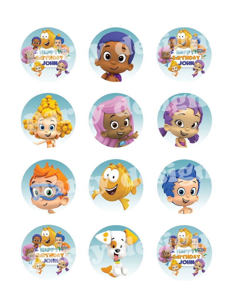 BUBBLE GUPPIES Edible Cupcake Image Frosting sheet Topper 2 circles