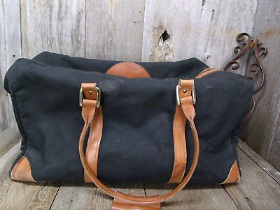 Heavy Black Canvas & Leather Trim Duffel Overnight Carry On Bag