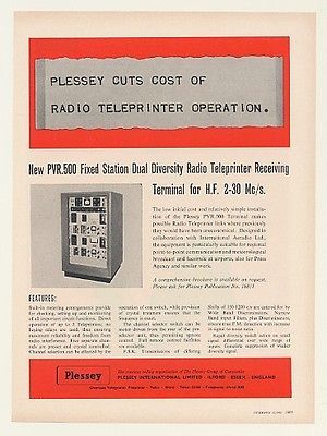 1962 Plessey PVR 500 Radio Teleprinter Terminal Print Ad