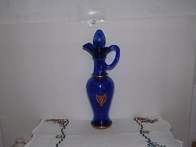 BLUE AVON SKIN SO SOFT DECANTER GLASS GENIE BOTTLE~GOLD TRIM~STOPPER