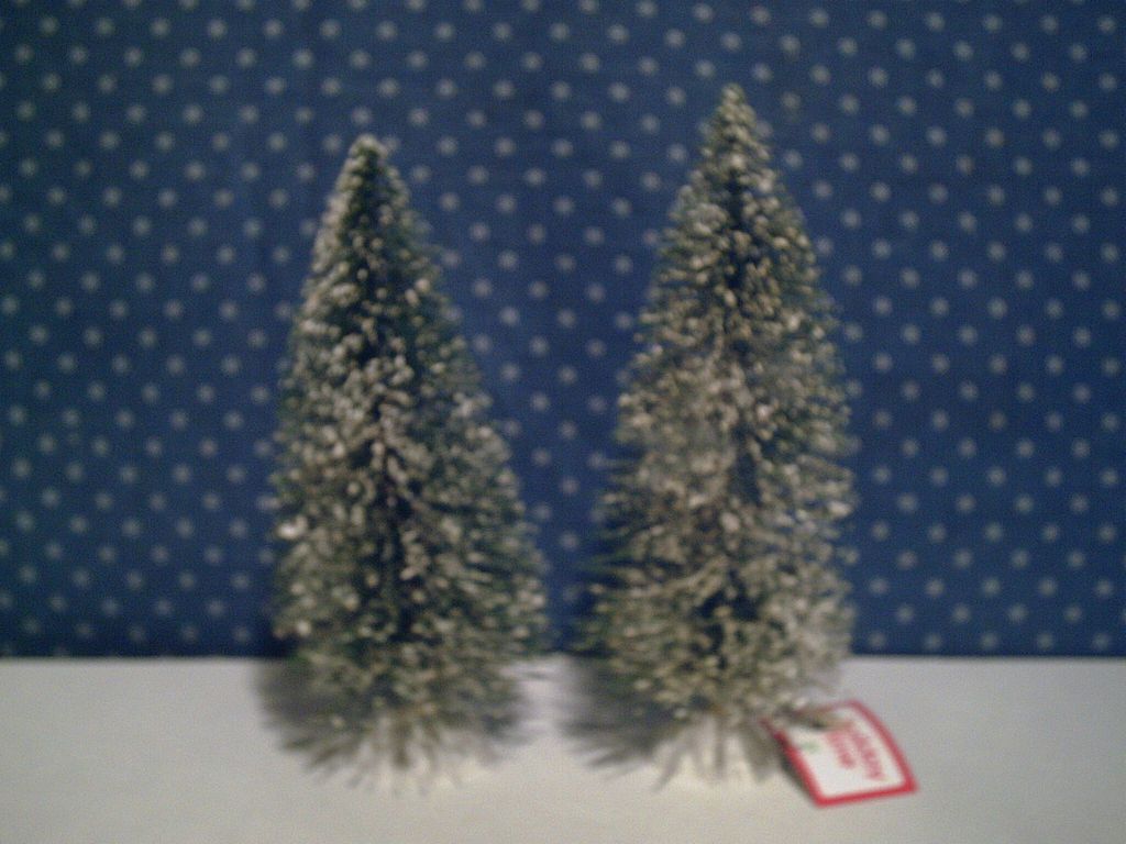 Holiday Time Snow Tipped 6 Bottle Brush Trees Christmas Village