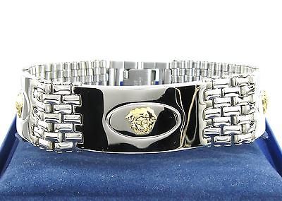 Greek Style 3 18k Solid Gold Medusa Heads 316L Steel Mens Bracelet