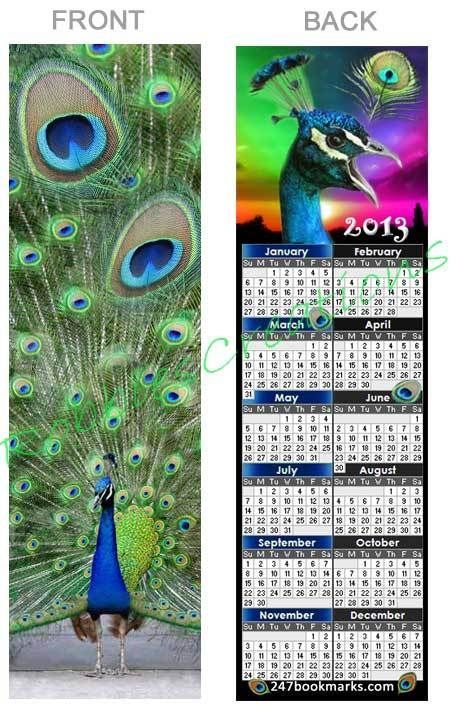 PEACOCK 2013 CALENDAR BOOKMARK Peafowl Feather Bird Card Holiday ART