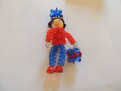 Lovely Vintage 50s Red & Blue Folk Art Figurine