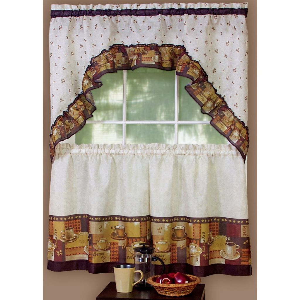 COFFEE CUP CAFE THEME CURTAINS AND SWAG SET