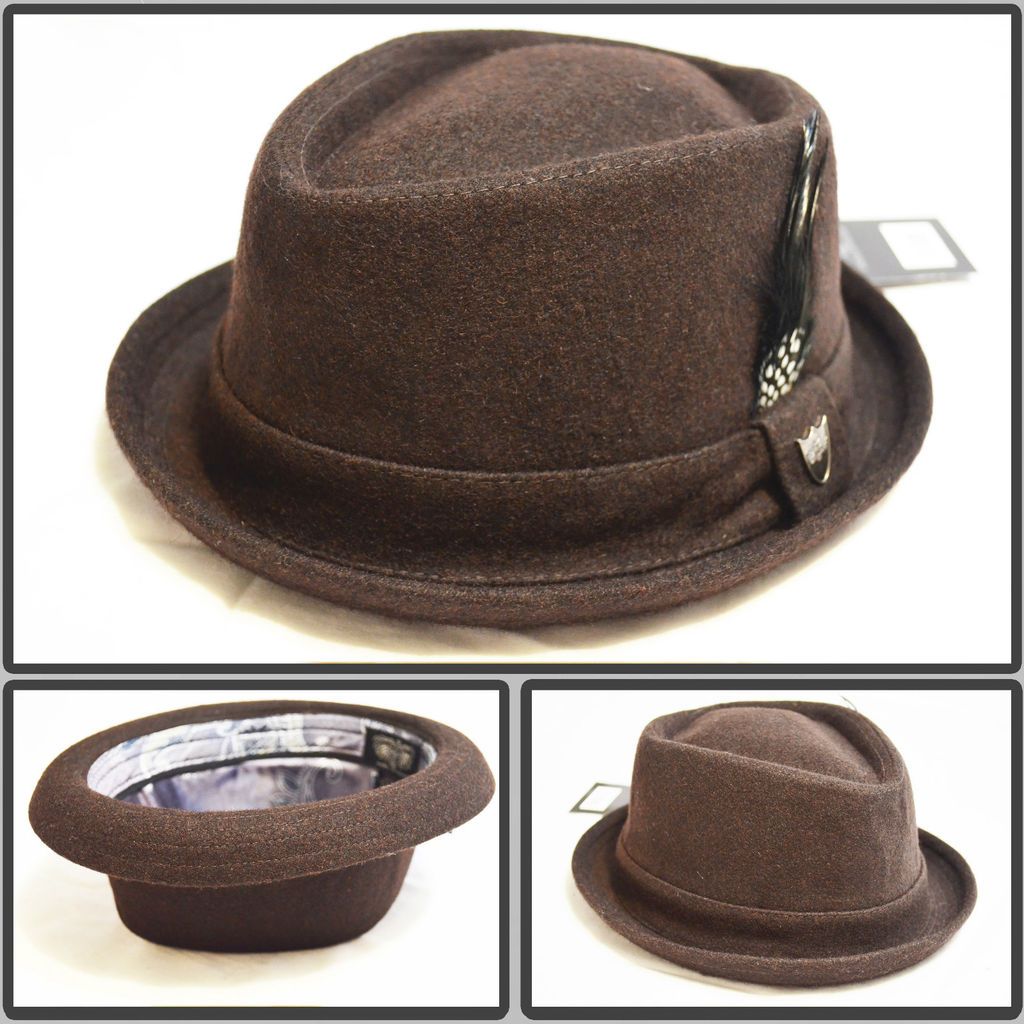 NEW WOOL WINTER FEDORA PORK PIE UPTURN STINGY BRIM FEATHER TRILBY HAT