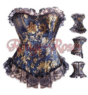 Sexy Blue Victorian Brocade Steel Busk S 6XL CORSET Womanly Appealing