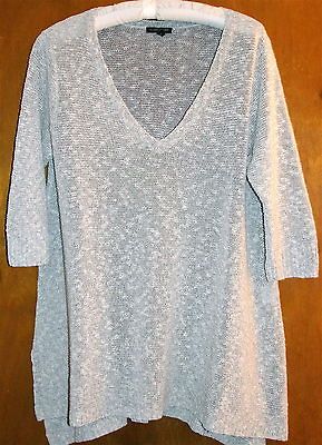 EILEEN FISHER(XL)LINEN/COT BLEND DEEPVNECK 3/4 SL DARK PEARL MARLED