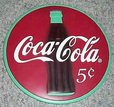 COCA COLA 8 POLY RESIN BUTTON BULLSEYE W/ BOTTLE SIGN MIB