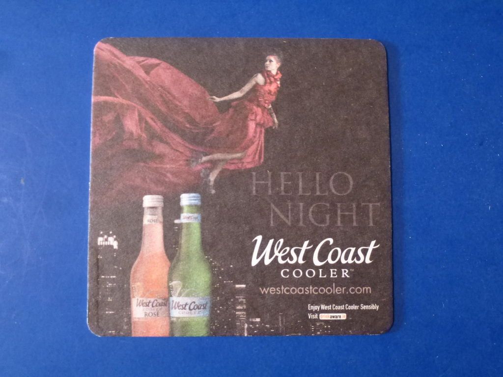 BEER PUB COASTER MAT ~ Westcoast Wine Cooler Hello Night Enjoy