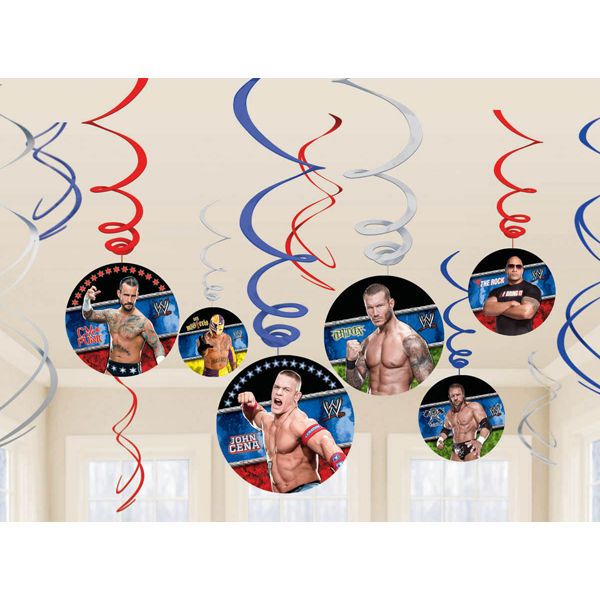 12) WWE WRESTLING Shiny Hanging SWIRL DECORATIONS ~ Birthday Party