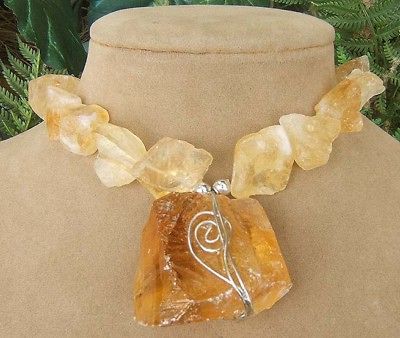 ROUGH HONEY PEACH CITRINE NECKLACE CALCITE raw ICY PENDANT JEWELRY