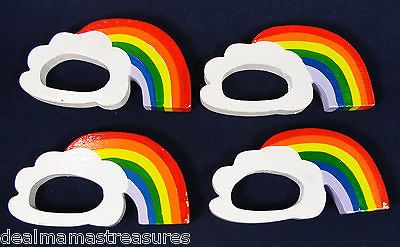 Vintage Set 4 VERA Neumann Wood Rainbow & Cloud Napkin Rings