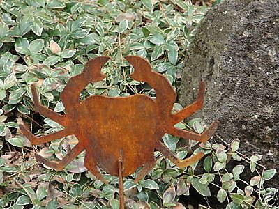 METAL GARDEN STAKE YARD DECOR LAWN ORNAMENT RUSTY CRAB