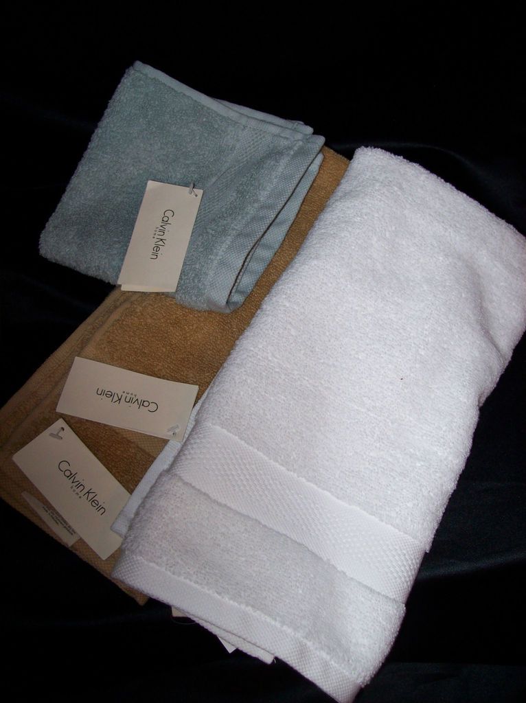 Calvin Klein Light Green Washc​loth, WHITE HAND TOWEL OR BROWN HAND