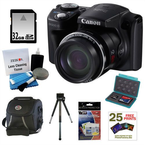 PowerShot SX500 IS 16.0 MP Digital Camera in Black + 32GB Memory Kit