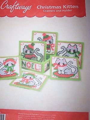 CHRISTMAS KITTEN _COASTERS & HOLDER_ plastic canvas_PATTERN (#4852)