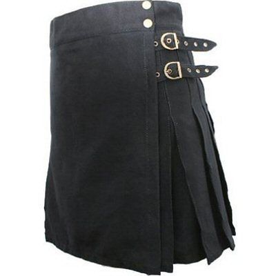 New Ladies Black Cotton Utility Kilt Skirt Sizes 8 26