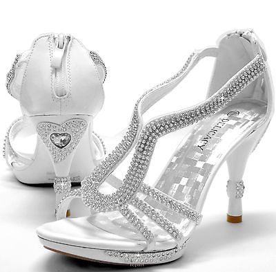 New womens shoes stilettos rhinestones velcro wedding prom silver