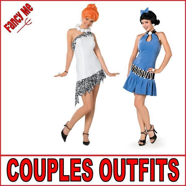 Couples Ladies Fancy Dress Wilma & Betty The Flinstones Adult Costumes