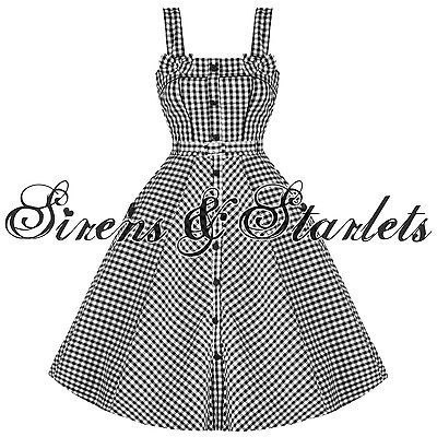 HELL BUNNY CHANTAL LADIES NEW BLACK GINGHAM 50S VINTAGE ROCKABILLY