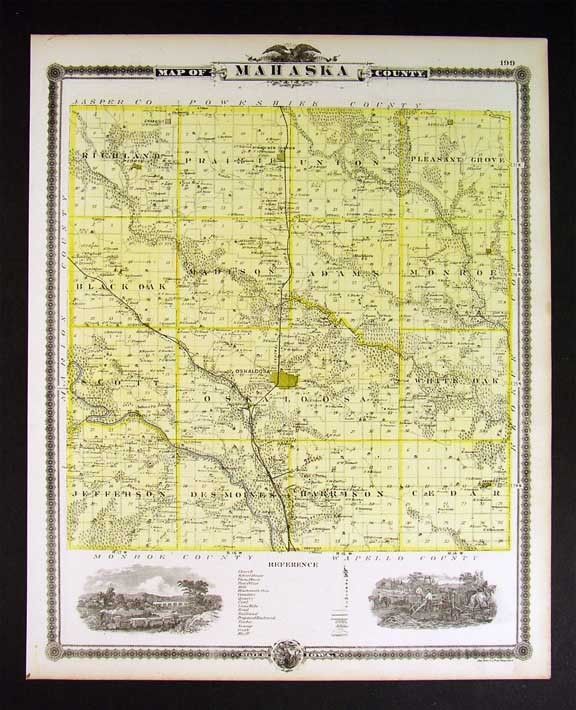 1875 Iowa Map Mahaska County Oskaloosa Eddyville Albia