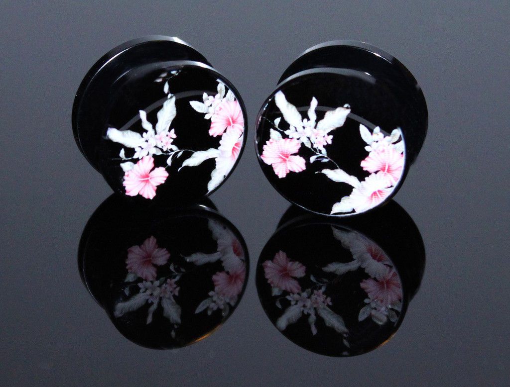 JAPANESE FLOWER ACRYLIC GAUGES PLUGS CHERRY BLOSSOM