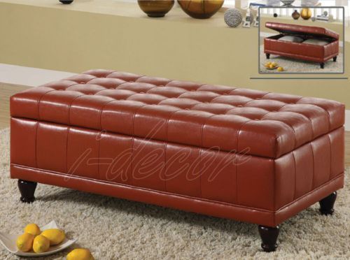 Storage Bench Ottoman Tufted Espresso & Red Leather