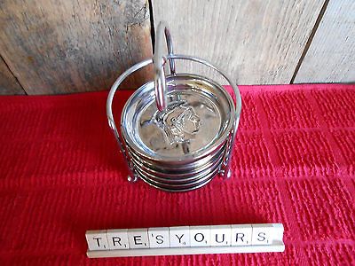 Set of Six Roman Soldier Silver Mercury Glass Coasters w/Holder ART