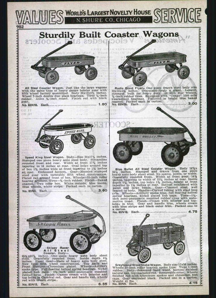 1939 AD Coaster Wagons Speed King Blue Bullet Greyhound Skippy Radio