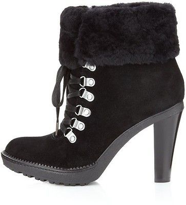 298 VIA SPIGA Leya Shearling Sz 8 M Cuff Boots Ankle Suede Black