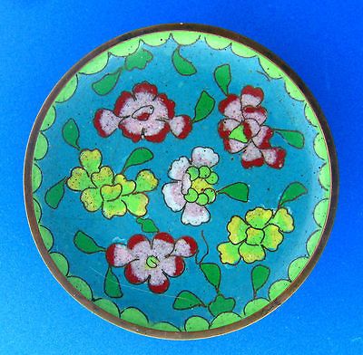 Newly listed Antique Chinese Cloisonne Dish Blue Floral Copper Enamel