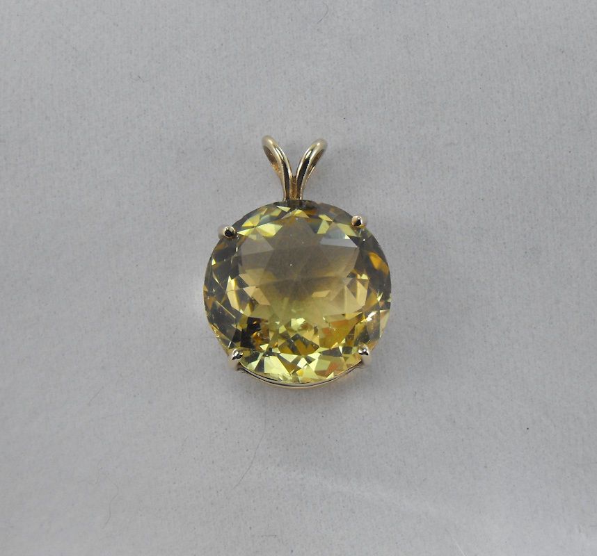 Handmade Double Wire Base Setting 14Kt 17.15mm Round Citrine Pendant