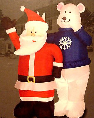 Ft SANTA CLAUS & BEAR CHRISTMAS INFLATABLE YARD LIGHTS UP DISPLAY NEW