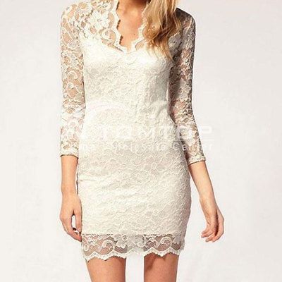 Womens Sexy V neck Lace Dress Slim Fit Mini Evening Dress Cocktail