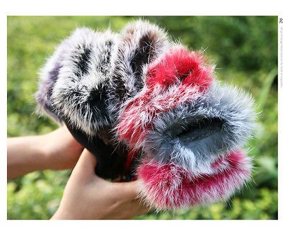 Womens Faux Rabbit/Lapin Fur Hand Wrist Warmer Suede Fingerless