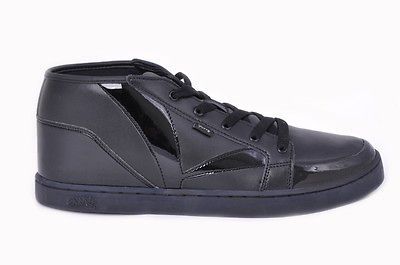 NEW MENS YUMS REHAB SOLID BLACK MID TOP PATENT TRIM SNEAKERS SHOES