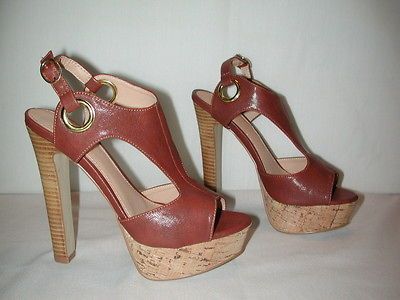 COLIN STUART $68 T STRAP CITY HIGH HEEL PLATFORM PUMP SANDALS Cognac 7