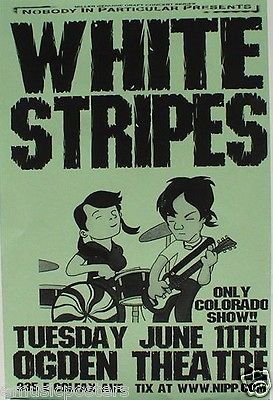 WHITE STRIPES 2003 DENVER CONCERT TOUR POSTER   CARTOON DRAWING OF