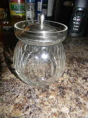 ANTIQUE , VINTAGE STERLING SILVER CUT CRYSTAL MUSTARD POT, JAR