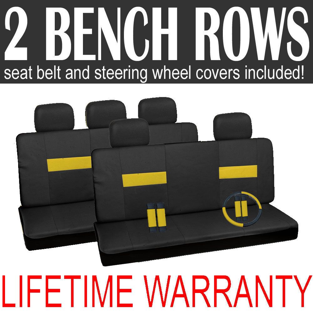 Yellow and Black 2 Two Bench Back Rows Full Complete Car Seat Cover