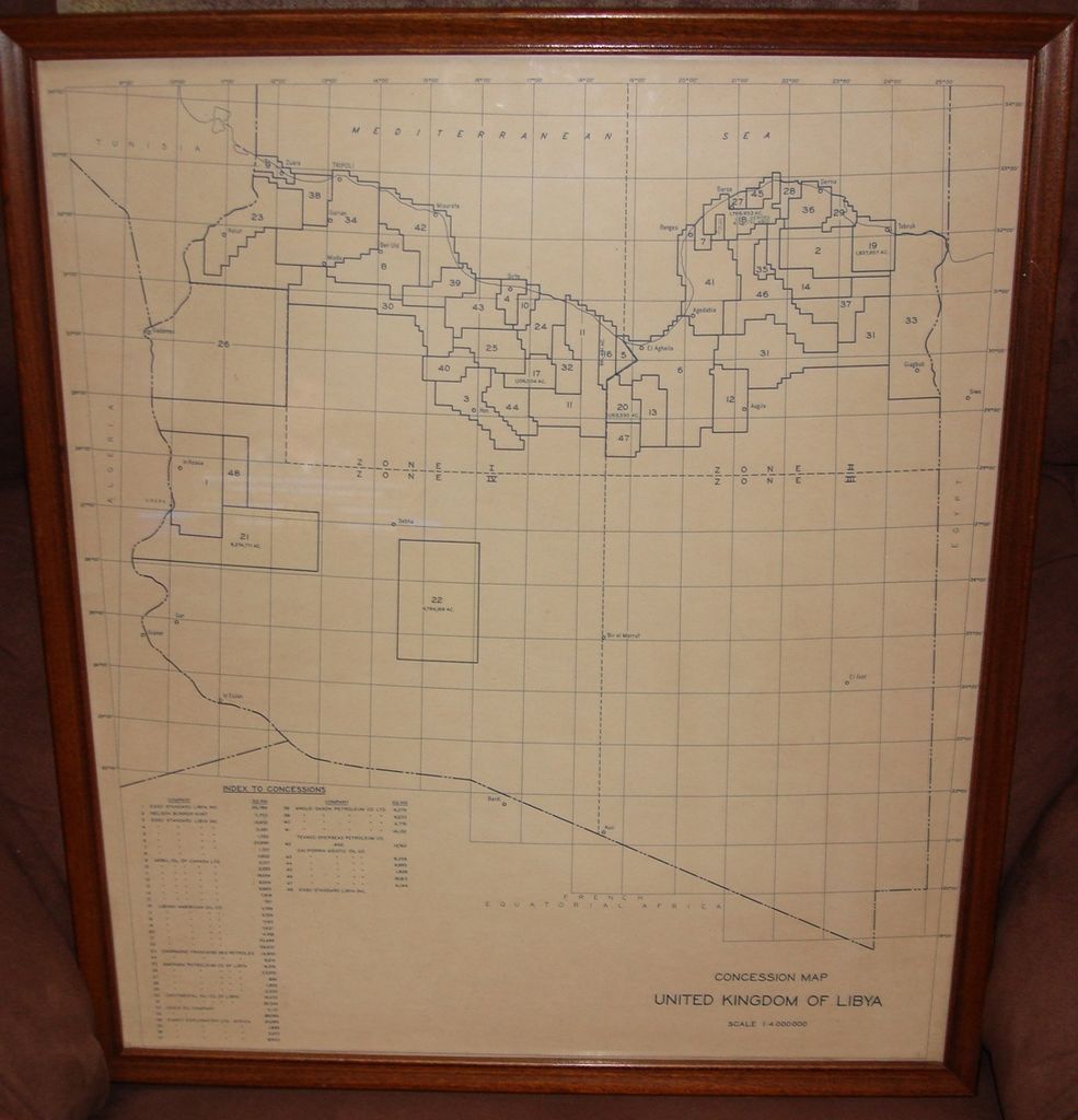 CONCESSION MAP UNITED KINGDOM OF LIBYA ESSO MOBIL TEXACO