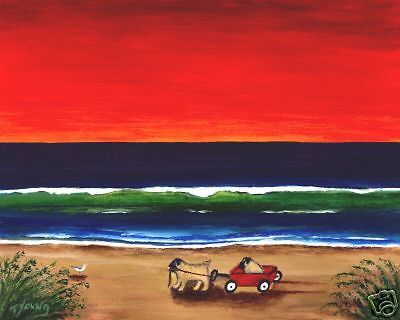 PUG Dog Wagon Palm Beach Ocean Folk nArt PRINT Todd Young EDDIE AND