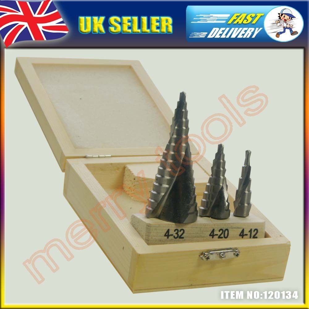 Cone Cutting HSS Steel 4 32 MM Sheet Metal Step Drill bits Set Sprial