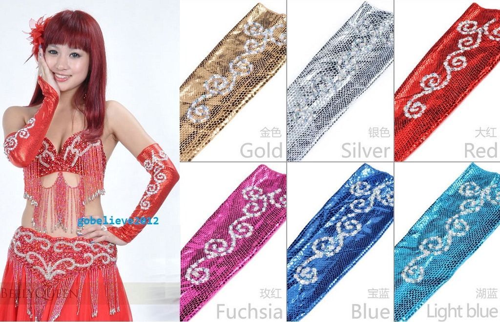 Dance Costume Accessory Sequins Elastic Gloves Sleeves 1 Pair 43cm