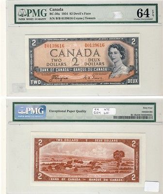 1954 Devils Face $2, BC 30a, Coy Tow, Prefix B/B, PMG Certified CUNC