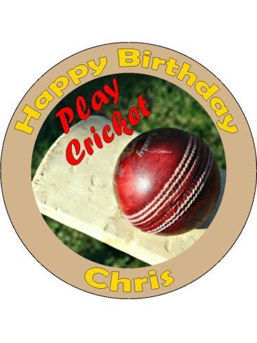 Cricket Bat And Ball Personalised Edible Cake Topper.