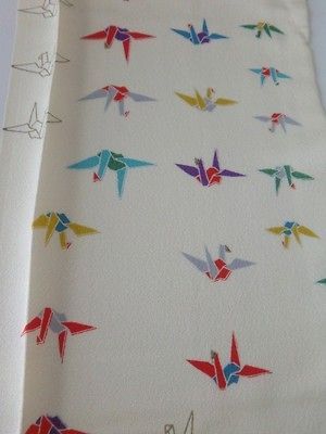 Japanese Kimono silk FABRIC Origami Crane Dyeing 62 E7