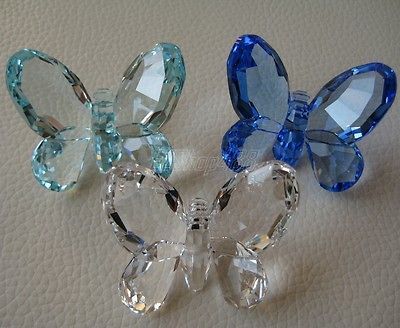 Swarovski Crystal Figurine Set of 3 Small Butterflies Blue Green Clear